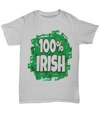Load image into Gallery viewer, 100% Irish St. Patrick’s Day Graphic Tshirt Teeshirt | Lucky Leprechaun Emerald Green Potinn Rainbow Clover Cotton Shirt - CrazyFamilyLove