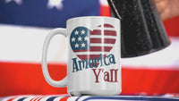 Load and play video in Gallery viewer, America Y'all 4th of July Fourth USA White Ceramic Coffee Tea Mug