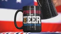 Load and play video in Gallery viewer, Fireworks and Beer 4th of July Fourth Born in the USA Black Ceramic Coffee Mug 1776 America Independence Day Star Spangled Banner Drinkware