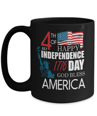Load image into Gallery viewer, 4th of July Fourth Born in the USA Black Ceramic Coffee Mug 1776 Statute of Liberty America Independence Day Star Spangled Banner Drinkware - CrazyFamilyLove