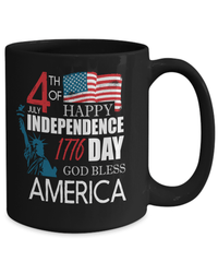 Load image into Gallery viewer, 4th of July Fourth Born in the USA Black Ceramic Coffee Mug 1776 Statute of Liberty America Independence Day Star Spangled Banner Drinkware - CrazyFamilyLove