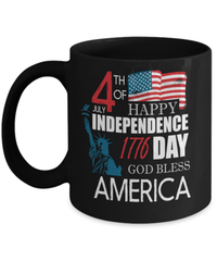 Load image into Gallery viewer, 4th of July Fourth Born in the USA Black Ceramic Coffee Mug 1776 Statute of Liberty America Independence Day Star Spangled Banner Drinkware - CrazyFamilyLove