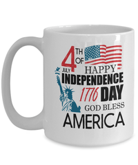 Load image into Gallery viewer, 4th of July Fourth Born in the USA Ceramic Coffee Mug 1776 Statute of Liberty America Independence Day Star Spangled Banner Drinkware - CrazyFamilyLove