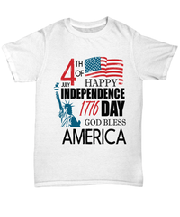 Load image into Gallery viewer, 4th of July Fourth Born in the USA Tshirt Tee | 776 Statute of Liberty America Independence Day Star Spangled Banner Cotton Shirt Teeshirt - CrazyFamilyLove