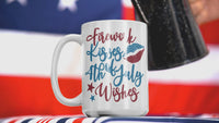 Load and play video in Gallery viewer, Firework Kisses 4th of July Fourth Wishes Born in the USA Ceramic Coffee Mug | 1776 America Independence Day Star Spangled Banner Drinkware