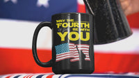 Load and play video in Gallery viewer, May the 4th of July Fourth Be With You Black Ceramic Coffee Tea Mug | 1776 Born in the USA America Independence Day Banner Drinkware