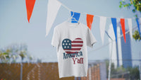 Load and play video in Gallery viewer, America Y'all 4th of July Fourth USA White Cotton T-shirt Tee