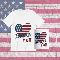 Load image into Gallery viewer, America Y'all 4th of July Fourth USA White Cotton T-shirt Tee - CrazyFamilyLove