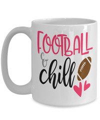 Load image into Gallery viewer, American Fantasy Football &amp; Chill Ceramic Coffee Tea Mug | Gridiron Red Zone Quarterback Sack Blitz TD Interception Halftime Punt Drinkware Cup - CrazyFamilyLove