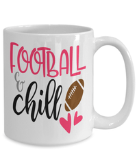 Load image into Gallery viewer, American Fantasy Football &amp; Chill Ceramic Coffee Tea Mug | Gridiron Red Zone Quarterback Sack Blitz TD Interception Halftime Punt Drinkware Cup - CrazyFamilyLove