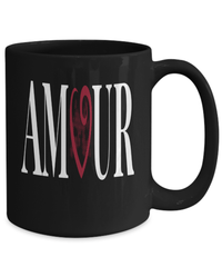 Load image into Gallery viewer, Amour (Love) Valentine Day Black Ceramic Coffee Mug Gift For Him Her Drinkware - CrazyFamilyLove