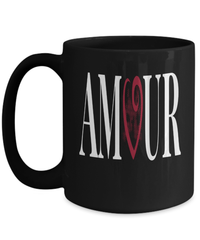 Load image into Gallery viewer, Amour (Love) Valentine Day Black Ceramic Coffee Mug Gift For Him Her Drinkware - CrazyFamilyLove