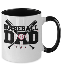 Load image into Gallery viewer, Baseball Dad Two Tone Coffee Tea Mug Cup | Father Papa Daddy Birthday Drinkware - CrazyFamilyLove