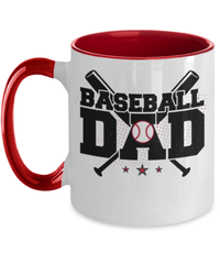 Load image into Gallery viewer, Baseball Dad Two Tone Coffee Tea Mug Cup | Father Papa Daddy Birthday Drinkware - CrazyFamilyLove
