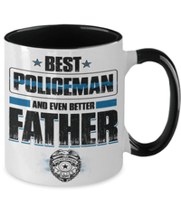 Load image into Gallery viewer, Best Policeman Father Two Tone Coffee Mug Cup Dad Papa Daddy Thin Blue Line Bday - CrazyFamilyLove