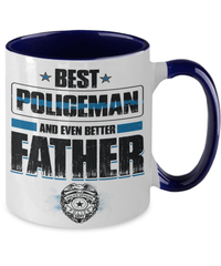 Load image into Gallery viewer, Best Policeman Father Two Tone Coffee Mug Cup Dad Papa Daddy Thin Blue Line Bday - CrazyFamilyLove