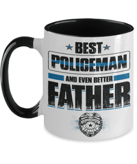 Load image into Gallery viewer, Best Policeman Father Two Tone Coffee Mug Cup Dad Papa Daddy Thin Blue Line Bday - CrazyFamilyLove