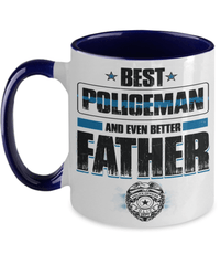 Load image into Gallery viewer, Best Policeman Father Two Tone Coffee Mug Cup Dad Papa Daddy Thin Blue Line Bday - CrazyFamilyLove