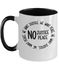 Load image into Gallery viewer, Black Lives Matter Two Tone Coffee Mug Cup | No Justice No Peace Black Pride BLM - CrazyFamilyLove