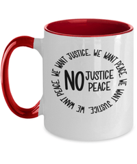Load image into Gallery viewer, Black Lives Matter Two Tone Coffee Mug Cup | No Justice No Peace Black Pride BLM - CrazyFamilyLove