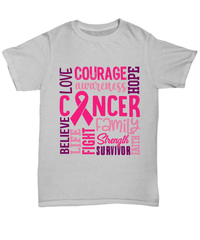Load image into Gallery viewer, Breast Cancer Awareness Cotton Shirt Breast Cancer Word Art | Pink Ribbon tshirt - CrazyFamilyLove