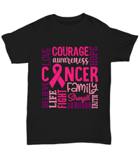 Load image into Gallery viewer, Breast Cancer Awareness Cotton Shirt Breast Cancer Word Art | Pink Ribbon tshirt - CrazyFamilyLove