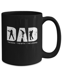 Load image into Gallery viewer, Dad Man Myth PGA USGA Golf Legend Black Ceramic Coffee Tea Mug | Birdie Putting Mulligan Bogey Par Fore 19th Hole in One Clubhouse Drinkware - CrazyFamilyLove