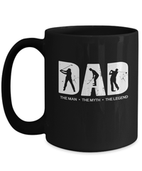 Load image into Gallery viewer, Dad Man Myth PGA USGA Golf Legend Black Ceramic Coffee Tea Mug | Birdie Putting Mulligan Bogey Par Fore 19th Hole in One Clubhouse Drinkware - CrazyFamilyLove