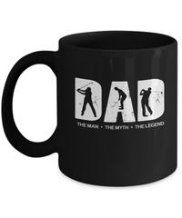 Load image into Gallery viewer, Dad Man Myth PGA USGA Golf Legend Black Ceramic Coffee Tea Mug | Birdie Putting Mulligan Bogey Par Fore 19th Hole in One Clubhouse Drinkware - CrazyFamilyLove