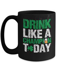 Load image into Gallery viewer, Drink Like a Champion Today St. Patrick’s Day Black Ceramic Coffee Tea Mug | Lucky Leprechaun Emerald Green Rainbow Clover Potinn Drinkware - CrazyFamilyLove