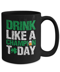 Load image into Gallery viewer, Drink Like a Champion Today St. Patrick’s Day Black Ceramic Coffee Tea Mug | Lucky Leprechaun Emerald Green Rainbow Clover Potinn Drinkware - CrazyFamilyLove