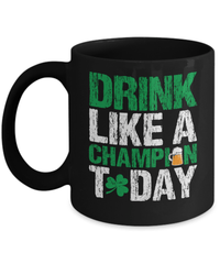 Load image into Gallery viewer, Drink Like a Champion Today St. Patrick’s Day Black Ceramic Coffee Tea Mug | Lucky Leprechaun Emerald Green Rainbow Clover Potinn Drinkware - CrazyFamilyLove