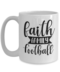 Load image into Gallery viewer, Faith Family Gridiron American Fantasy Football Ceramic Coffee Tea Mug | Red Zone Quarterback Sack Blitz TD Interception Halftime Punt Drinkware Cup - CrazyFamilyLove