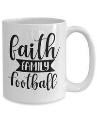 Load image into Gallery viewer, Faith Family Gridiron American Fantasy Football Ceramic Coffee Tea Mug | Red Zone Quarterback Sack Blitz TD Interception Halftime Punt Drinkware Cup - CrazyFamilyLove