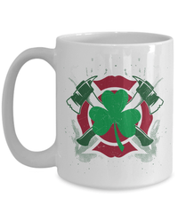 Load image into Gallery viewer, Fireman Firefighter Axes St. Patrick’s Day Ceramic Coffee Tea Mug | Lucky Leprechaun Emerald Green Rainbow Clover Potinn Drinkware - CrazyFamilyLove
