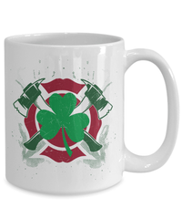 Load image into Gallery viewer, Fireman Firefighter Axes St. Patrick’s Day Ceramic Coffee Tea Mug | Lucky Leprechaun Emerald Green Rainbow Clover Potinn Drinkware - CrazyFamilyLove