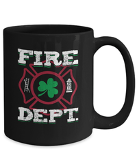 Load image into Gallery viewer, Fireman Firefighter St. Patrick’s Day Black Ceramic Coffee Tea Mug | Lucky Leprechaun Emerald Green Rainbow Clover Potinn Drinkware - CrazyFamilyLove