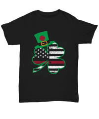 Load image into Gallery viewer, Fireman Firefighter Thin Red Line St. Patrick’s Day Black Graphic Tshirt Teeshirt | Lucky Leprechaun Emerald Green Potinn Rainbow Clover Cotton Shirt - CrazyFamilyLove