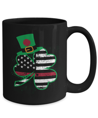 Load image into Gallery viewer, Fireman Firefighter Thin Red Line St. Patrick’s Day Clover Black Ceramic Coffee Mug Lucky Leprechaun Emerald Green Rainbow Potinn Drinkware - CrazyFamilyLove