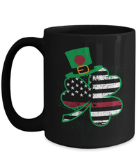 Load image into Gallery viewer, Fireman Firefighter Thin Red Line St. Patrick’s Day Clover Black Ceramic Coffee Mug Lucky Leprechaun Emerald Green Rainbow Potinn Drinkware - CrazyFamilyLove