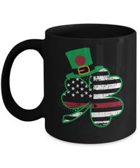 Load image into Gallery viewer, Fireman Firefighter Thin Red Line St. Patrick’s Day Clover Black Ceramic Coffee Mug Lucky Leprechaun Emerald Green Rainbow Potinn Drinkware - CrazyFamilyLove