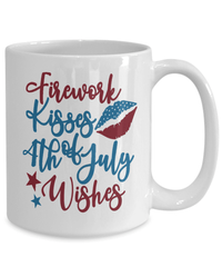 Load image into Gallery viewer, Firework Kisses 4th of July Fourth Wishes Born in the USA Ceramic Coffee Mug | 1776 America Independence Day Star Spangled Banner Drinkware - CrazyFamilyLove