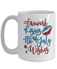 Load image into Gallery viewer, Firework Kisses 4th of July Fourth Wishes Born in the USA Ceramic Coffee Mug | 1776 America Independence Day Star Spangled Banner Drinkware - CrazyFamilyLove