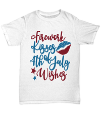 Load image into Gallery viewer, Firework Kisses 4th of July Fourth Wishes Since Born in the USA Tshirt Tee | 1776 America Independence Day Star Spangled Banner Cotton Shirt - CrazyFamilyLove
