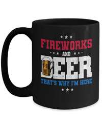 Load image into Gallery viewer, Fireworks and Beer 4th of July Fourth Born in the USA Black Ceramic Coffee Mug 1776 America Independence Day Star Spangled Banner Drinkware - CrazyFamilyLove