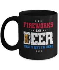 Load image into Gallery viewer, Fireworks and Beer 4th of July Fourth Born in the USA Black Ceramic Coffee Mug 1776 America Independence Day Star Spangled Banner Drinkware - CrazyFamilyLove