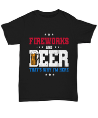 Load image into Gallery viewer, Fireworks and Beer 4th of July Fourth Born in the USA Black Tshirt 1776 America Independence Day Star Spangled Banner Cotton Shirt Teeshirt - CrazyFamilyLove