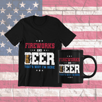 Load image into Gallery viewer, Fireworks and Beer 4th of July Fourth Born in the USA Black Tshirt 1776 America Independence Day Star Spangled Banner Cotton Shirt Teeshirt - CrazyFamilyLove