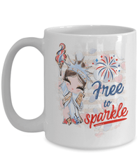 Load image into Gallery viewer, Free to Sparkle2 4th of July Fourth Born in the USA Ceramic Coffee Tea Mug | 1776 America Independence Day Star Spangled Banner Drinkware - CrazyFamilyLove