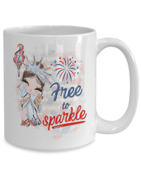Load image into Gallery viewer, Free to Sparkle2 4th of July Fourth Born in the USA Ceramic Coffee Tea Mug | 1776 America Independence Day Star Spangled Banner Drinkware - CrazyFamilyLove